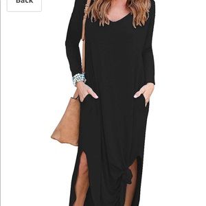 Black floor length super soft t-shirt dress.
